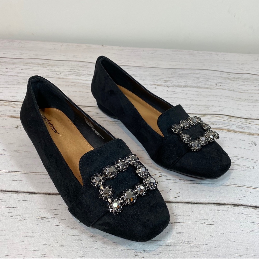 Comfort view black fabric loafers